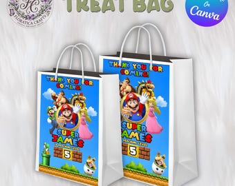 Super Mario Bros Treat Bag Labels, Mario Luigi Birthday Party Favor Toppers (Digital Download)