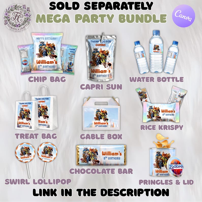 Zootopia Treat Bag Label, Judy Hopps Nick Wilde Birthday Party Favor Bag, Goodie Bag Topper Printable, Digital Download Party Supplies ZP1 image 5