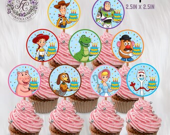 Decorazioni per cupcake di compleanno a tema Toy Story, Woody, Buzz e Jessie (download digitale)