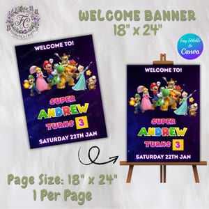 Super Mario Bros Birthday Banner, Super Mario Galaxy Editable Party Welcome Sign Kids Printable Birthday Banner Poster, Digital Download SM1 bild 3