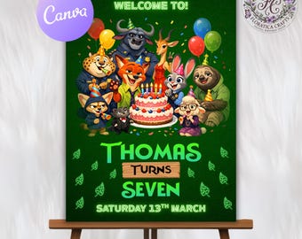 Zootopia Editable Birthday Party Welcome Banner, Kids Party Favor, Zoo Animal Party Poster, Nick And Judy Invite Sign, Digital Download ZP1