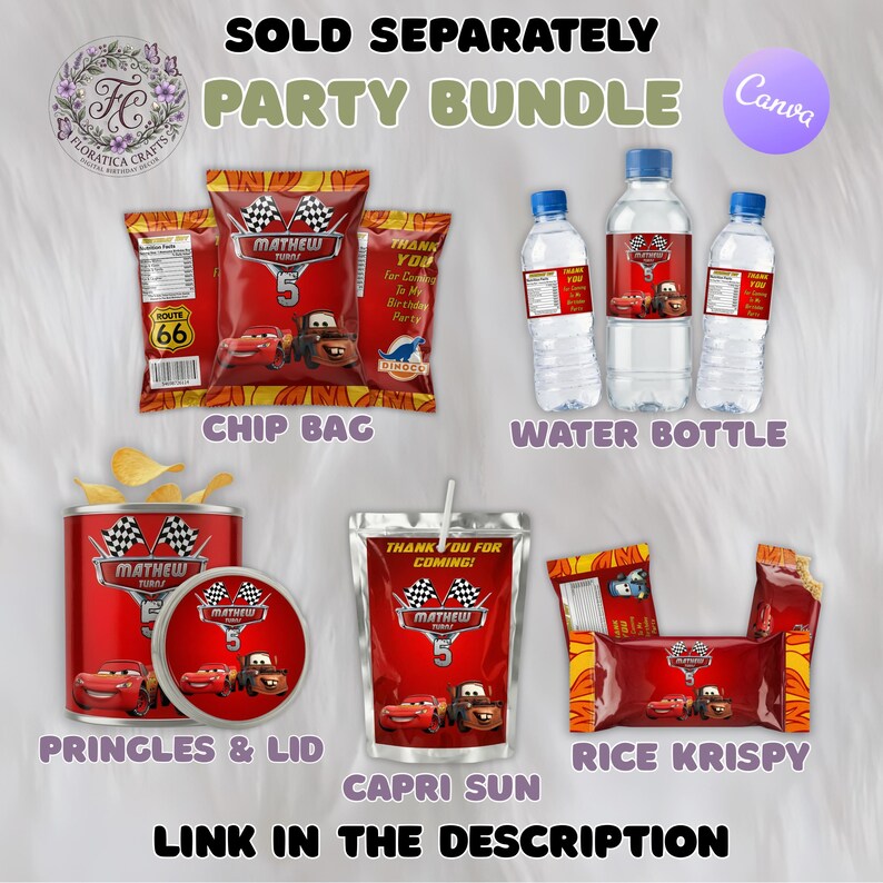 Lightning McQueen Chip Bag Label, Editable Race Car Birthday Favor (Digital Download) image 6