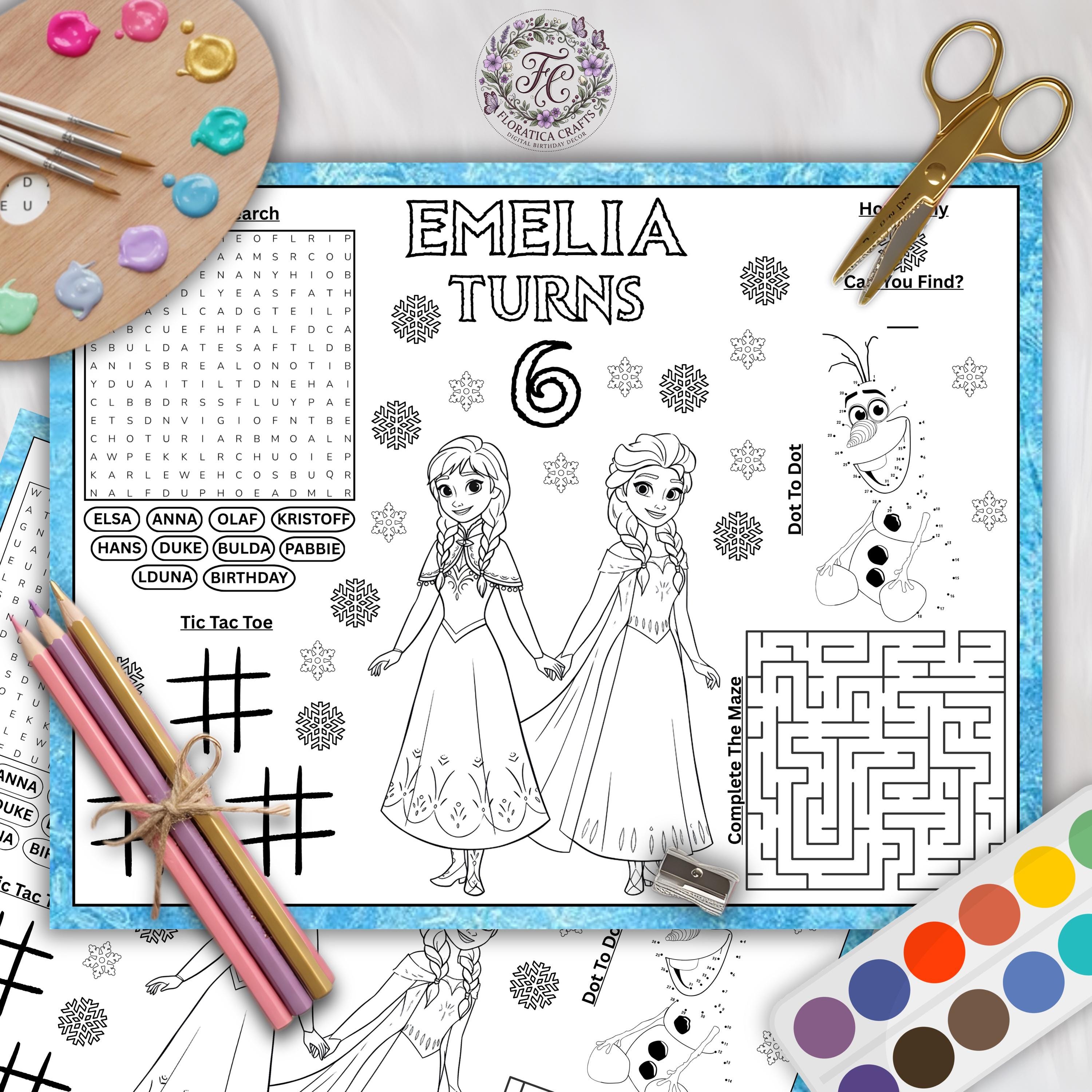 Frozen Elsa Anna Birthday Activity Placemat (digital Canva Template) - Etsy