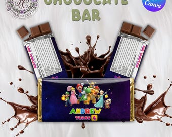 Super Mario Bros Chocolate Bar Wrapper, Super Mario Galaxy Themed Birthday Party Favor, Kids Editable Candy Bar Label, Digital Download SM1