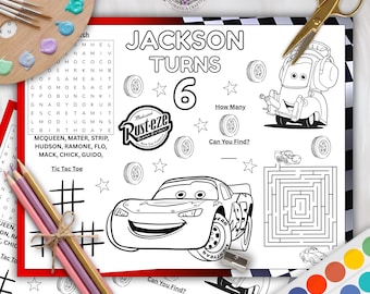 Cars Birthday Activity Placemat: Lightning Mcqueen Coloring Page ...