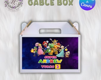 Super Mario Bros Gable Box Label, Super Mario Galaxy Themed Birthday Party Favor, Kids Editable Treat Box Wrapper, Digital Download SM1
