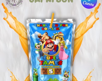 Super Mario Bros Capri Sun Label, Editable Birthday Party Favor (Digital Download)