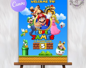 Super Mario Bros Birthday Banner, Mario Luigi Welcome Sign, Party Decoration (Digital Download)