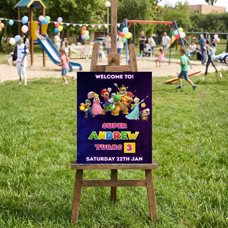 Super Mario Bros Birthday Banner, Super Mario Galaxy Editable Party Welcome Sign Kids Printable Birthday Banner Poster, Digital Download SM1 bild 2