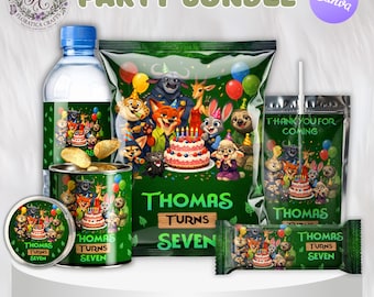 Zestaw na przyjęcie urodzinowe „Zootopia 2” do edycji, paczka chipsów, Caprisun, chrupki ryżowe, butelka wody, Pringles, upominek dla dzieci, wersja cyfrowa ZP1