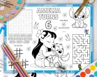 Lilo & Stitch-placemat voor verjaardagsactiviteiten (sjabloon digitaal canvas)