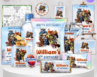 Zootopia Ultimate Party Bundle, Invitation Banner Chip Bag Capri Sun Chocolate Treat Bag Printables, Judy Nick Birthday Digital Download ZP1