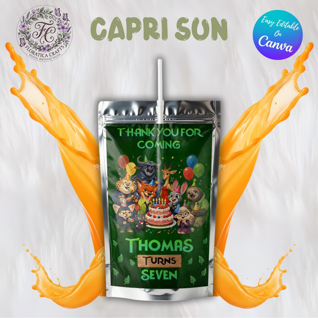 Zootopia 2 Birthday Capri Sun Label, Editable Juice Pouch Wrapper ...