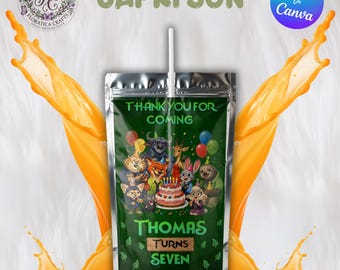 Zootopia 2 Editable Capri Sun Label, Kids Birthday Party Favor, Zoo Animal Juice Pouch, Fox and Bunny Drink Wrapper, Digital Download ZP1