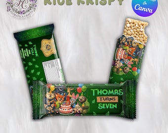 Zootopia 2 Editable Rice Krispy Label, Kids Birthday Party Favor, Zoo Animal Snack Bar , Fox and Bunny Treat Wrapper, Digital Download ZP1