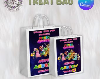 Super Mario Bros Treat Bag Label, Super Mario Galaxy Themed Birthday Party Favor Bag, Kids Editable Goodie Bag Topper, Digital Download SM1