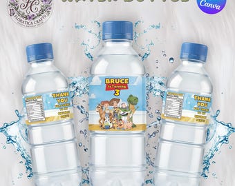 Etiquetas para botellas de agua de cumpleaños de Toy Story con Woody y Buzz (Descarga digital)