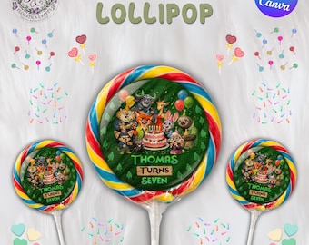 Zootopia 2 Editable Swirl Lollipop Label, Kids Birthday Party Favor, Zoo Animal Candy Sticker, Fox and Bunny Sucker, Digital Download ZP1