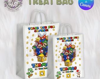 Super Mario Bros Editable Treat Bag Label, Video Game Birthday Party Favor (Digital Download)