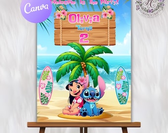 Cartello di benvenuto di Lilo & Stitch / Striscione di compleanno personalizzabile (Download digitale)