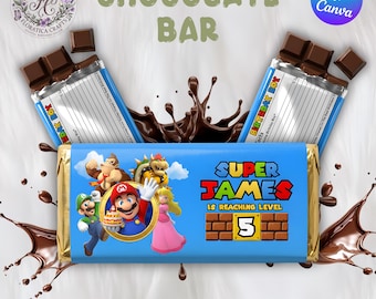 Super Mario Bros Chocolate Bar Wrapper, Birthday Party Favor, Editable Label (Digital Download)