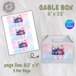 May include: A white gable box with a handle, featuring a colorful design of cartoon characters, a rainbow, and the name "Olivia" with the number "6". The box is 6 inches by 3.5 inches. Also shown is a sheet with the same design, 8.5" x 11", 3 per page.