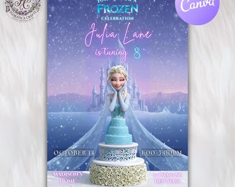 Frozen Birthday Invitation, Elsa Anna Olaf Party Invite Card, Printable Digital Download, Editable Winter Wonderland Birthday Invitation DF1
