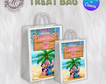 Decorazione per sacchetti di dolcetti di Lilo e Stitch / Etichetta di compleanno Ohana modificabile (download digitale)