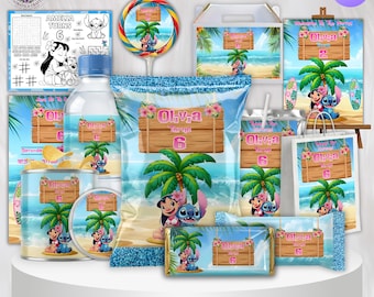 Lilo and Stitch Party Pack | Tropical Birthday Invitation, Banner, Favors (Digital Download)