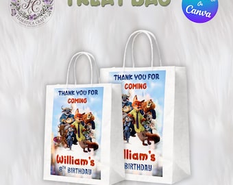 Zootopia Treat Bag Label, Judy Hopps Nick Wilde Birthday Party Favor Bag, Goodie Bag Topper Printable, Digital Download Party Supplies ZP1