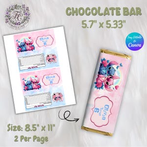 May include: A chocolate bar with a pink and gold wrapper featuring a cartoon character design. The bar measures 5.7" x 5.33". Also shown is a sheet of paper with two matching designs, each with the text "Olivia Turns 6".