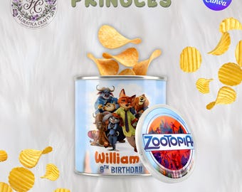 Zootopia Pringles Can Label and Lid, Judy Nick Birthday Party Favor, Chip Can Wrapper Printable, Digital Download Party Supplies Decor ZP1