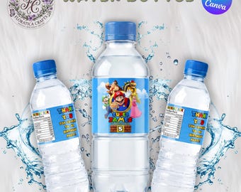 Super Mario Bros Water Bottle Labels, Editable Birthday Party Favor (Digital Download)