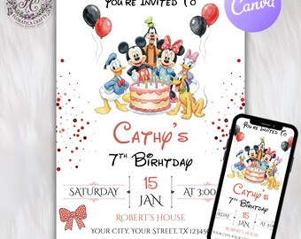 Mickey Mouse Birthday Invitation, Mickey Minnie Party Invite Card, Editable Kids Birthday Party Invitation, Printable Digital Download MM1