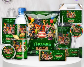 Zootopia 2 Editable Birthday Mega Bundle, Chip Bag, Caprisun, Rice Krispy, Chocolate Bar, Gable Box, Kids Treat Bag, Digital Download ZP1