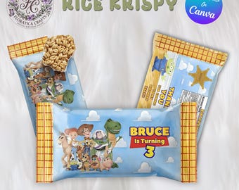 Toy Story Rice Krispy-etiketter, Woody Buzz födelsedagsfestomslag (digital nedladdning)