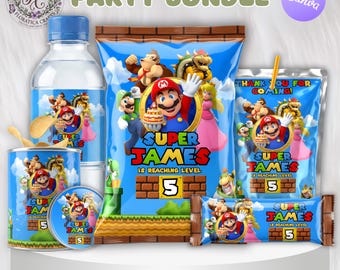 Envoltorios para regalos de fiesta de Super Mario Bros, paquete de cumpleaños editable (descarga digital)