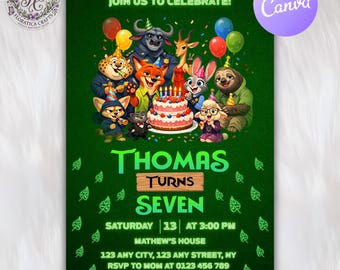 Zootopia 2 Editable Birthday Party Invitation Card, Kids Party Favor, Zoo Animal Printable Card, Nick And Judy Invite, Digital Download ZP1