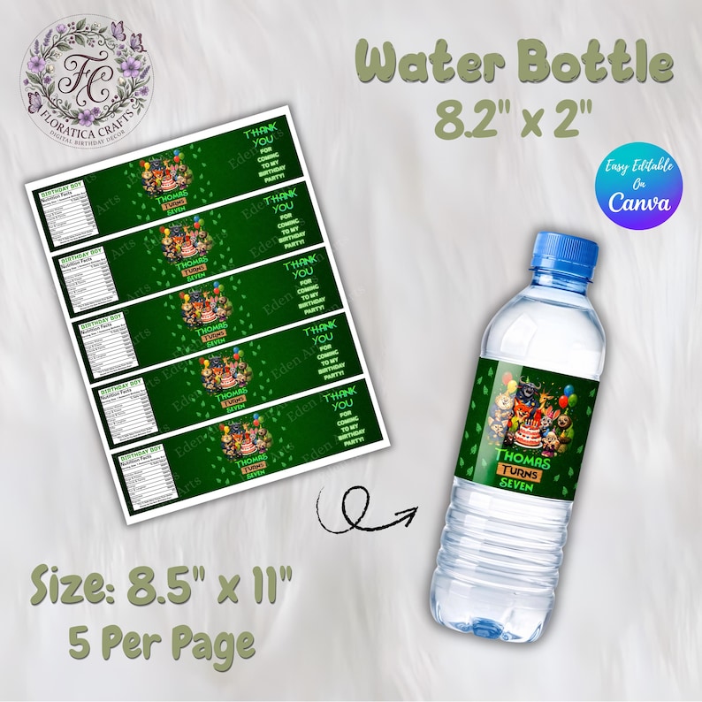 Zootopia 2 Editable Water Bottle Label, Kids Birthday Party Favor, Zoo Animal Drink Wrapper, Fox and Bunny Water Label, Digital Download ZP1 画像 3