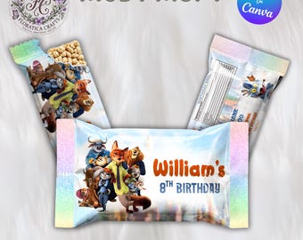 Zootopia Rice Krispy Treat Wrapper, Judy Hopps Nick Wilde Birthday Party Favor, Cereal Bar Label Printable, Digital Download Supplies ZP1