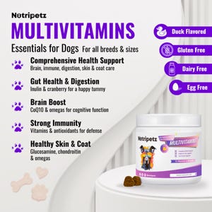Dog Multivitamins, Pet Chewable Supplements, Supports Brain, Immune, Digestive Health & Skin Coat