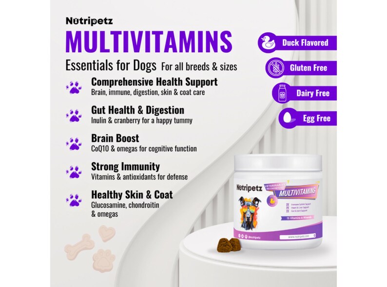 Dog Multivitamins, Pet Chewable Supplements, Supports Brain, Immune, Digestive Health & Skin Coat
