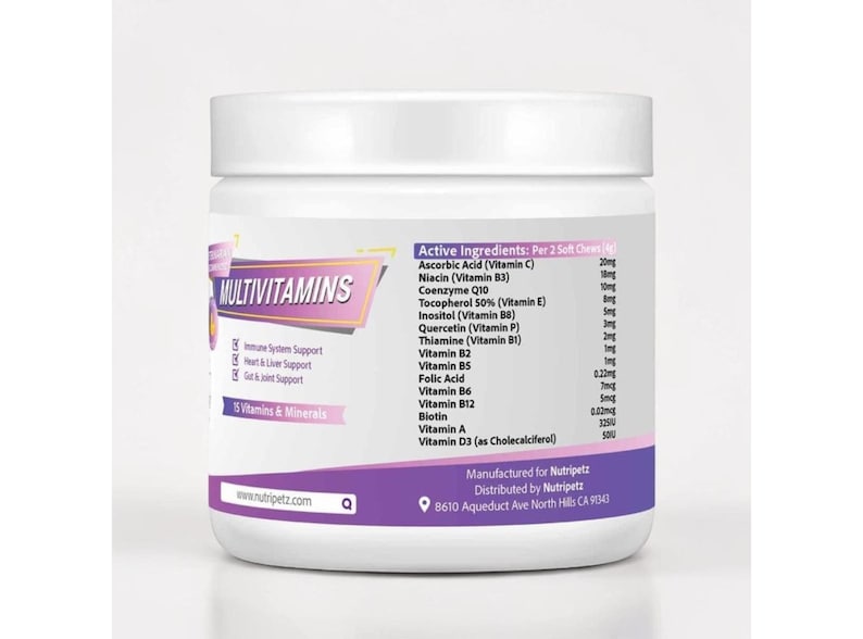 Dog Multivitamins, Pet Chewable Supplements, Supports Brain, Immune, Digestive Health & Skin Coat