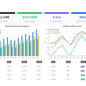 Google Ads Meta TikTok Tracker Google Sheets | 3-Platform ROAS Dashboard, Ad Spend, Campaign Template