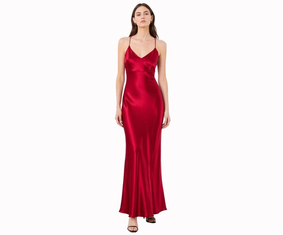 seraphine formal dress 100% Pure Silk Red Slip – Bias Cut Elegant Maxi Evening Handmade Gown xmas in july 2024