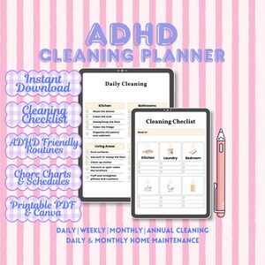 ADHD Cleaning Planner, Executive Dysfunction Cleaning Checklist, ADHD Chore Chart, Home Management Binder, Printable PDF