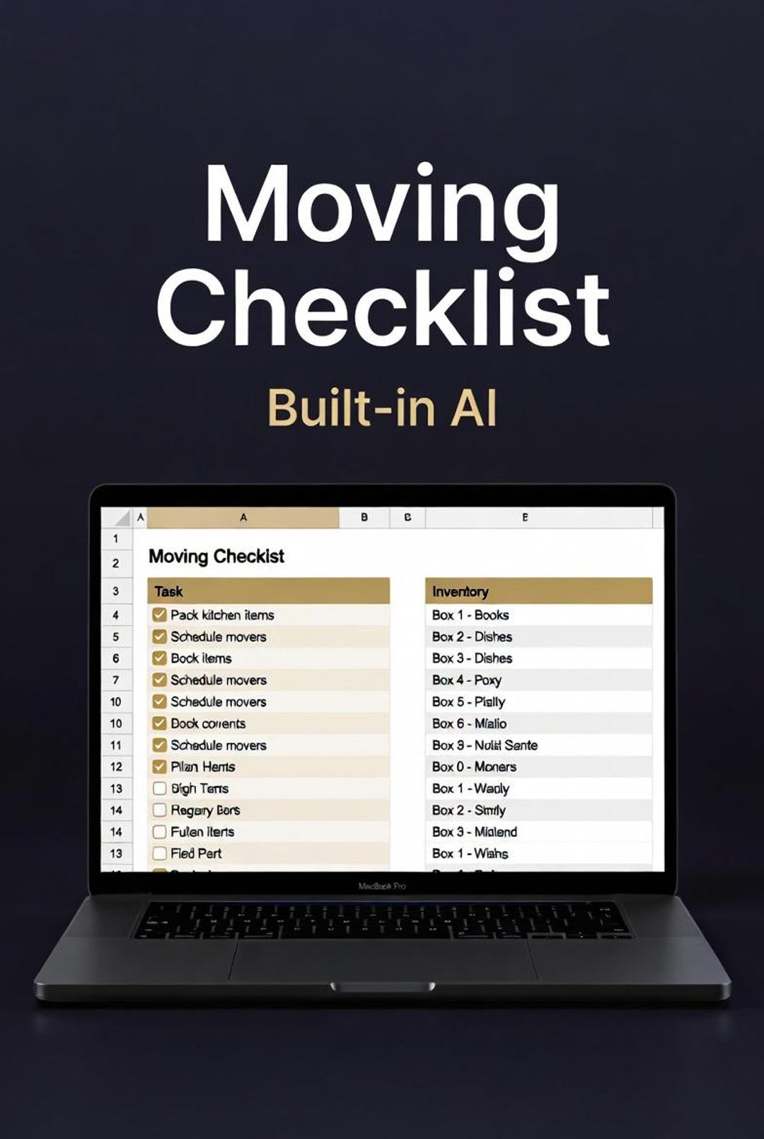 Moving Checklist Planner -- 6 Tabs -- Task Checklist Box Inventory ...