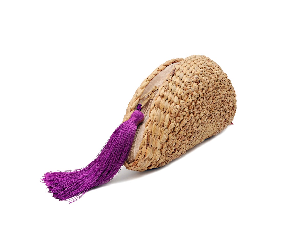 Vintage Handmade Knit Bamboo Rattan Straw Clutch Bag / Handbag Etsy