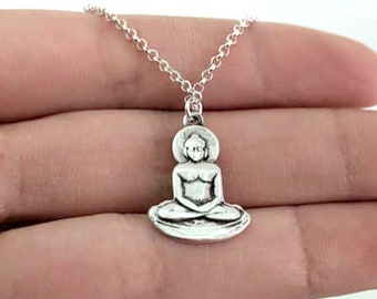 New 92.5 Sterling Silver Buddha Meditation Yoga Buddhist Necklace Pendant Charm Jewelry