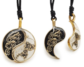 Dragon Tiger Yin Yang Necklace Pendant Best Friend Handmade Brass Jewelry Ying Yang Social Enterprise